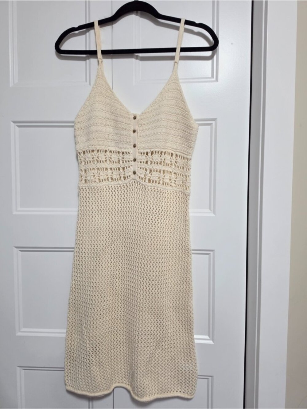 Aerie Cotton Cream Crochet Knit Knee High Dress Sleeveless Strap Small